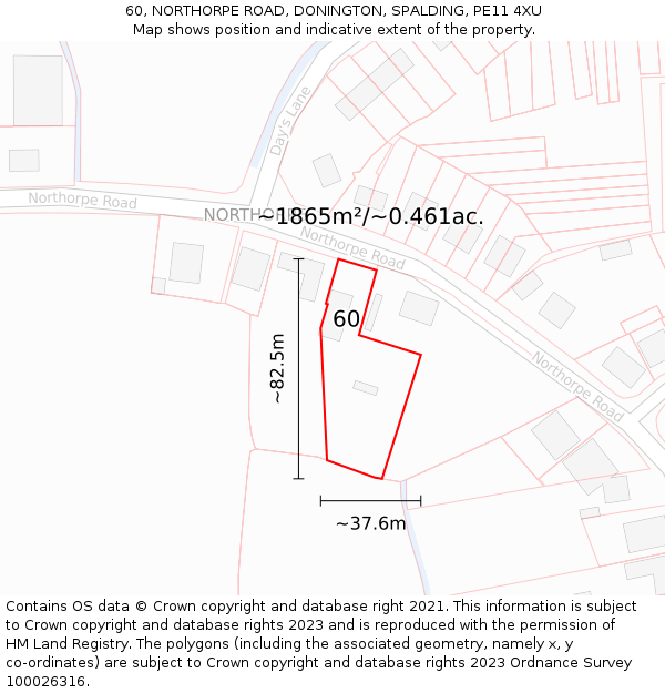 60, NORTHORPE ROAD, DONINGTON, SPALDING, PE11 4XU: Plot and title map