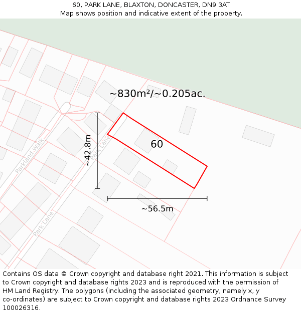 60, PARK LANE, BLAXTON, DONCASTER, DN9 3AT: Plot and title map