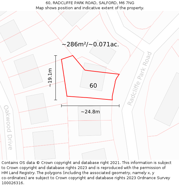 60, RADCLIFFE PARK ROAD, SALFORD, M6 7NG: Plot and title map