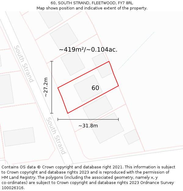 60, SOUTH STRAND, FLEETWOOD, FY7 8RL: Plot and title map