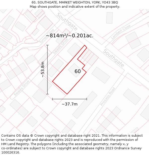 60, SOUTHGATE, MARKET WEIGHTON, YORK, YO43 3BQ: Plot and title map