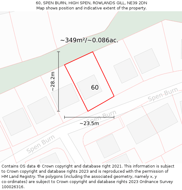 60, SPEN BURN, HIGH SPEN, ROWLANDS GILL, NE39 2DN: Plot and title map