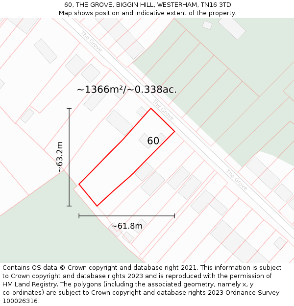 60, THE GROVE, BIGGIN HILL, WESTERHAM, TN16 3TD: Plot and title map