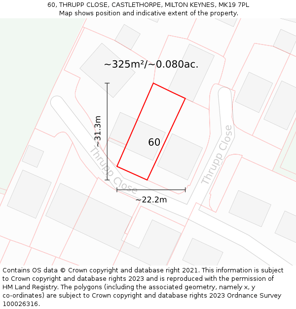 60, THRUPP CLOSE, CASTLETHORPE, MILTON KEYNES, MK19 7PL: Plot and title map