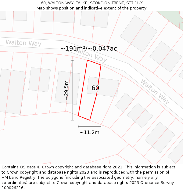 60, WALTON WAY, TALKE, STOKE-ON-TRENT, ST7 1UX: Plot and title map