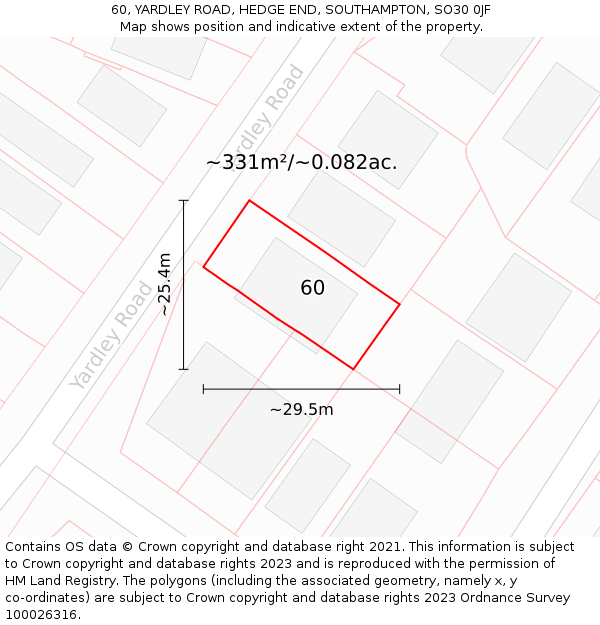 60, YARDLEY ROAD, HEDGE END, SOUTHAMPTON, SO30 0JF: Plot and title map