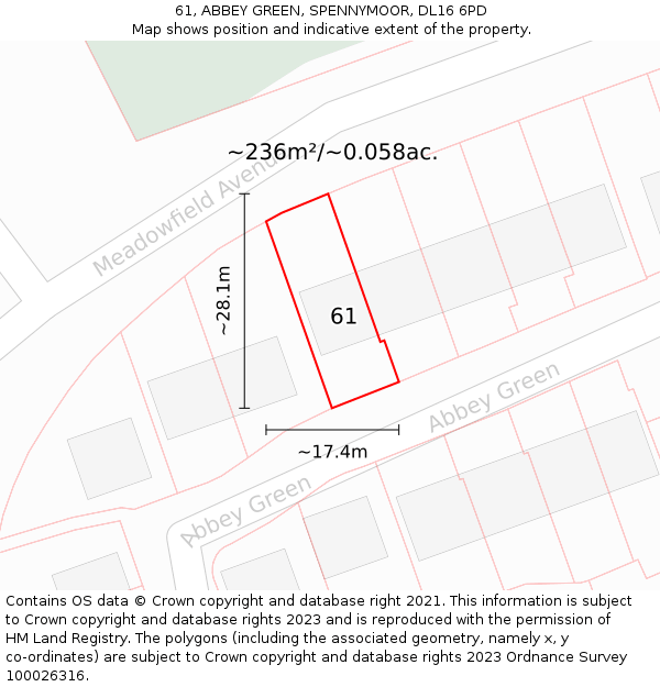 61, ABBEY GREEN, SPENNYMOOR, DL16 6PD: Plot and title map