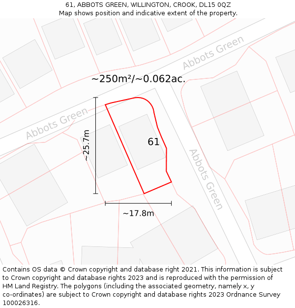 61, ABBOTS GREEN, WILLINGTON, CROOK, DL15 0QZ: Plot and title map