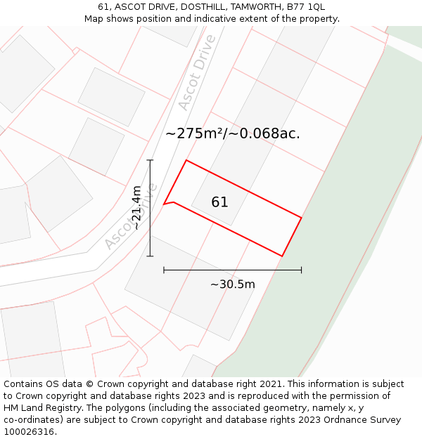 61, ASCOT DRIVE, DOSTHILL, TAMWORTH, B77 1QL: Plot and title map