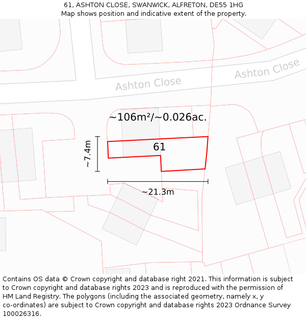 61, ASHTON CLOSE, SWANWICK, ALFRETON, DE55 1HG: Plot and title map