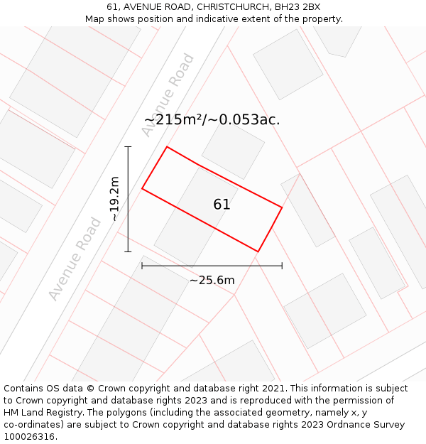 61, AVENUE ROAD, CHRISTCHURCH, BH23 2BX: Plot and title map