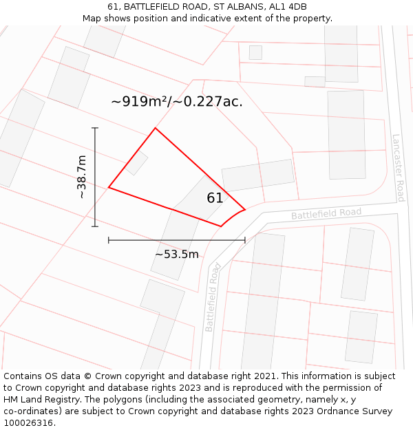 61, BATTLEFIELD ROAD, ST ALBANS, AL1 4DB: Plot and title map