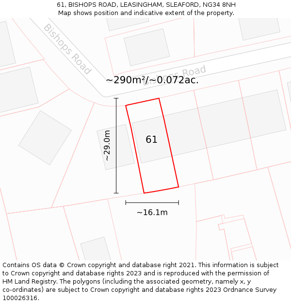 61, BISHOPS ROAD, LEASINGHAM, SLEAFORD, NG34 8NH: Plot and title map