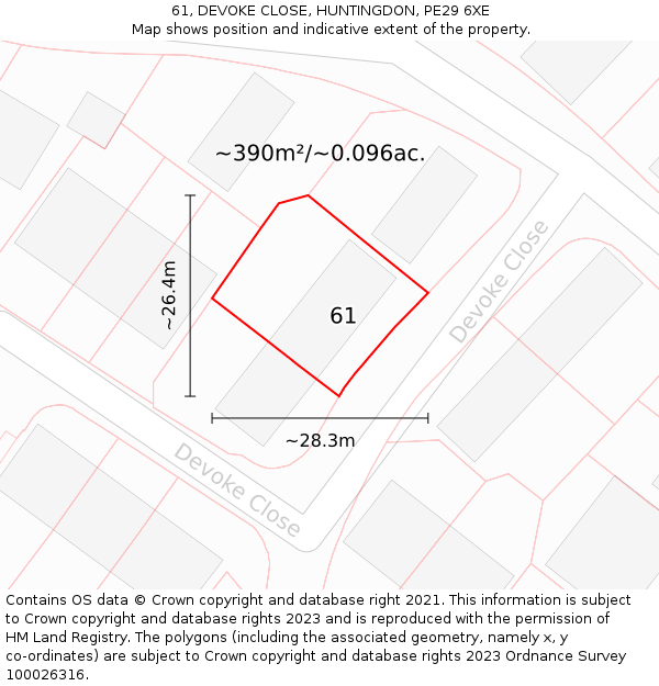 61, DEVOKE CLOSE, HUNTINGDON, PE29 6XE: Plot and title map