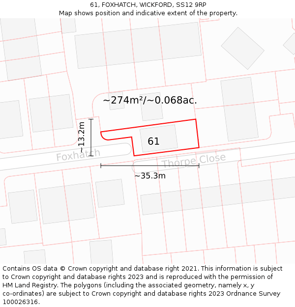 61, FOXHATCH, WICKFORD, SS12 9RP: Plot and title map