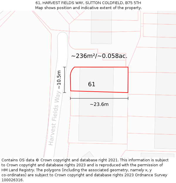 61, HARVEST FIELDS WAY, SUTTON COLDFIELD, B75 5TH: Plot and title map