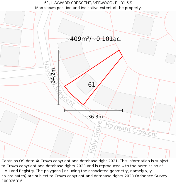 61, HAYWARD CRESCENT, VERWOOD, BH31 6JS: Plot and title map