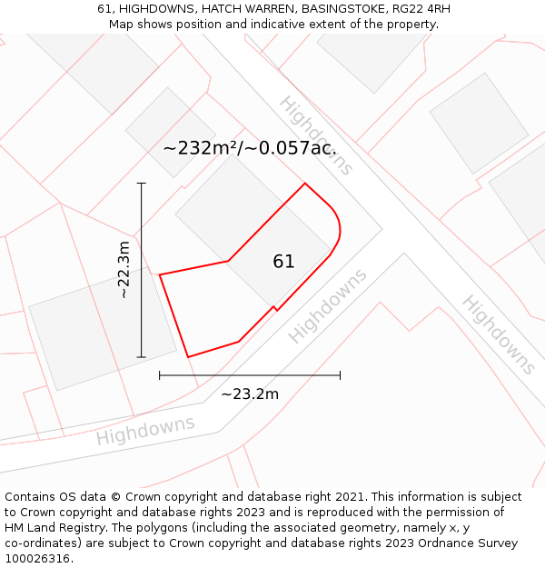 61, HIGHDOWNS, HATCH WARREN, BASINGSTOKE, RG22 4RH: Plot and title map