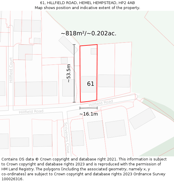 61, HILLFIELD ROAD, HEMEL HEMPSTEAD, HP2 4AB: Plot and title map