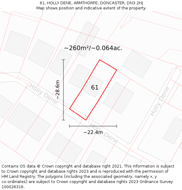 61, HOLLY DENE, ARMTHORPE, DONCASTER, DN3 2HJ: Plot and title map