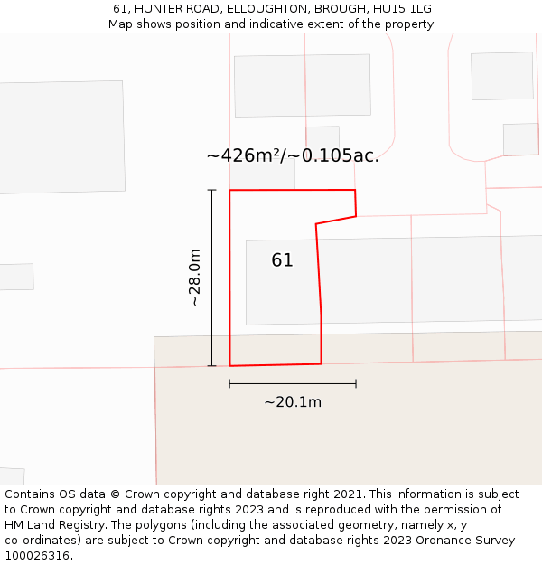 61, HUNTER ROAD, ELLOUGHTON, BROUGH, HU15 1LG: Plot and title map