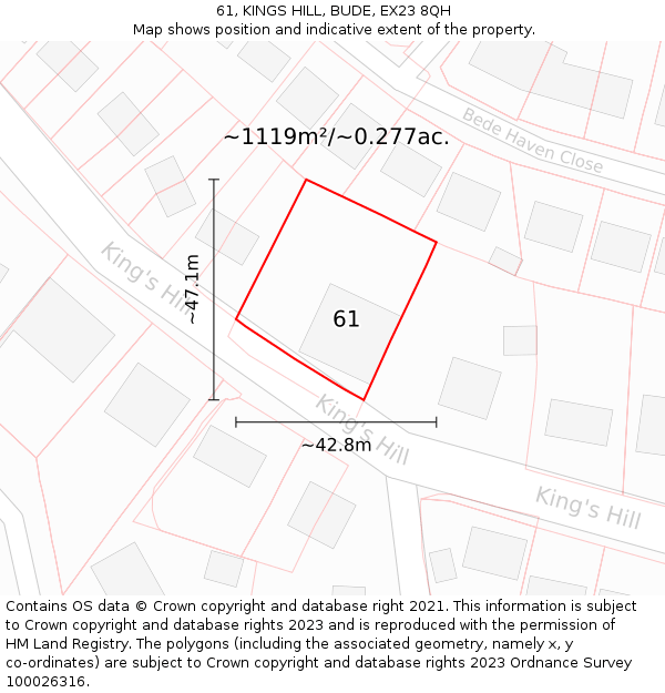 61, KINGS HILL, BUDE, EX23 8QH: Plot and title map