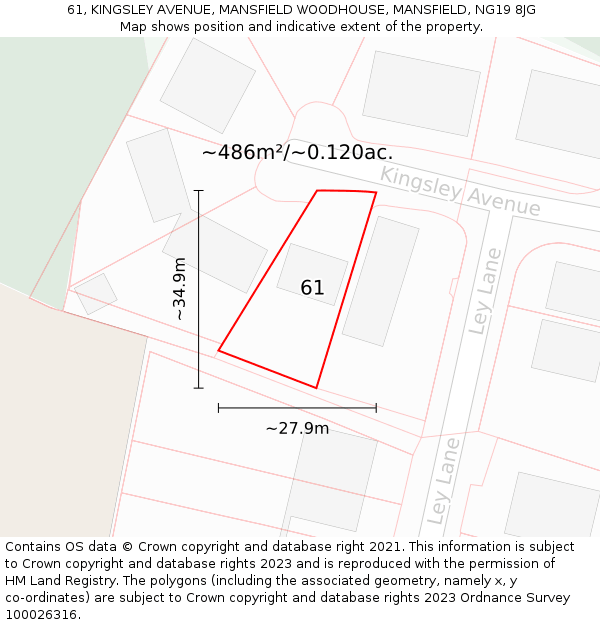 61, KINGSLEY AVENUE, MANSFIELD WOODHOUSE, MANSFIELD, NG19 8JG: Plot and title map