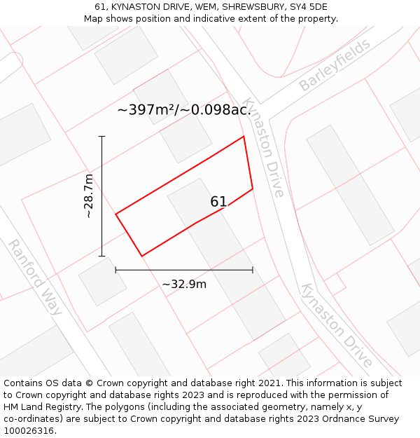 61, KYNASTON DRIVE, WEM, SHREWSBURY, SY4 5DE: Plot and title map