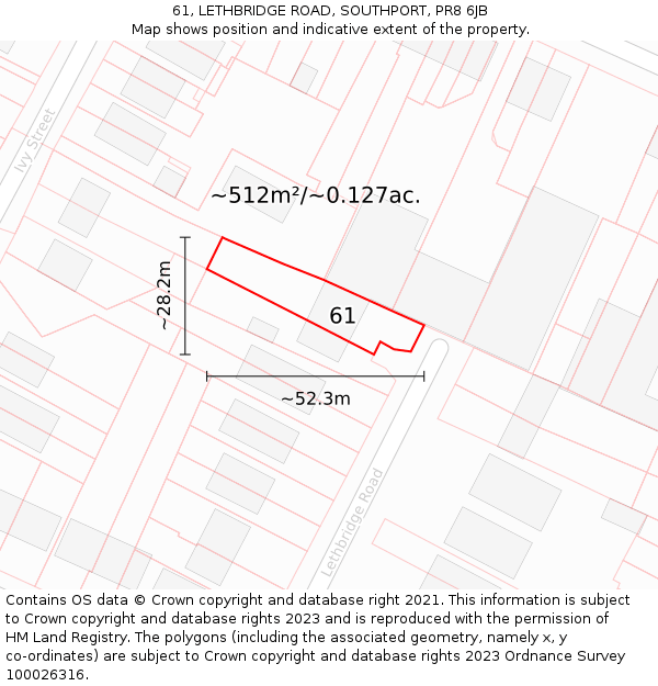 61, LETHBRIDGE ROAD, SOUTHPORT, PR8 6JB: Plot and title map