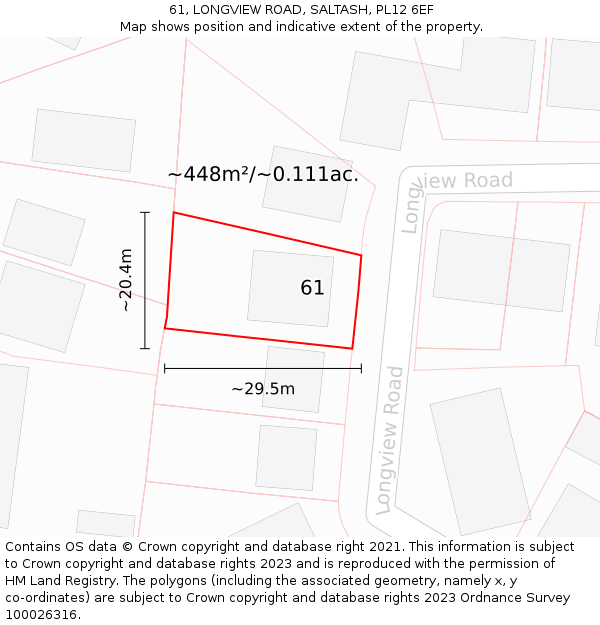 61, LONGVIEW ROAD, SALTASH, PL12 6EF: Plot and title map