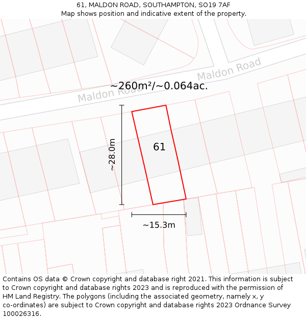 61, MALDON ROAD, SOUTHAMPTON, SO19 7AF: Plot and title map