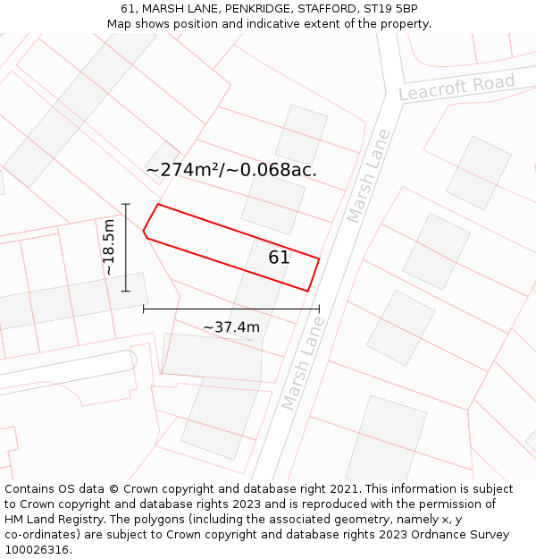 61, MARSH LANE, PENKRIDGE, STAFFORD, ST19 5BP: Plot and title map