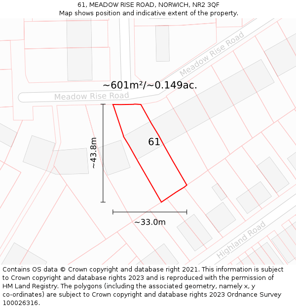 61, MEADOW RISE ROAD, NORWICH, NR2 3QF: Plot and title map