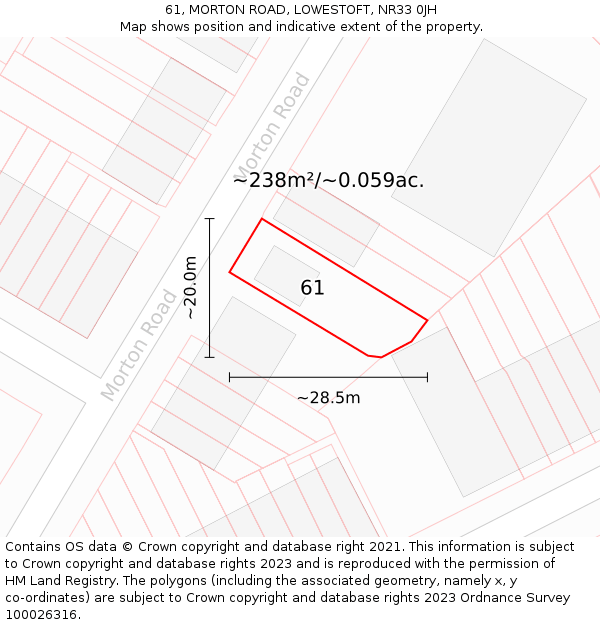 61, MORTON ROAD, LOWESTOFT, NR33 0JH: Plot and title map