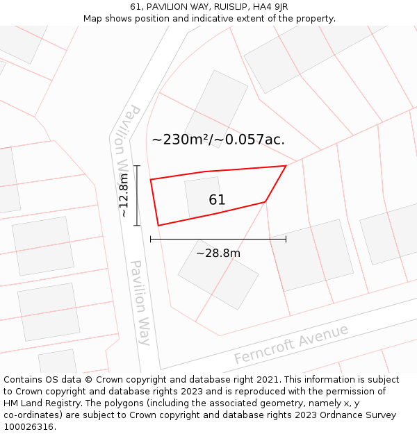 61, PAVILION WAY, RUISLIP, HA4 9JR: Plot and title map