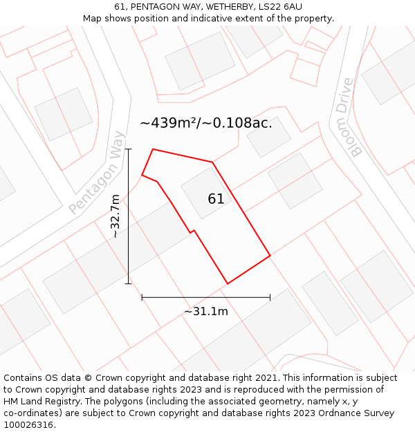 61, PENTAGON WAY, WETHERBY, LS22 6AU: Plot and title map