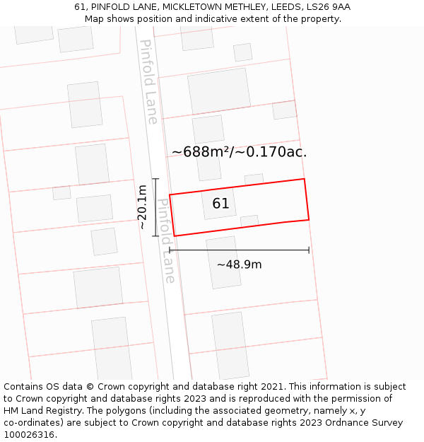 61, PINFOLD LANE, MICKLETOWN METHLEY, LEEDS, LS26 9AA: Plot and title map