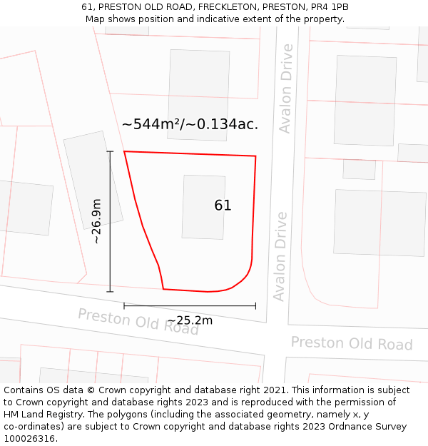 61, PRESTON OLD ROAD, FRECKLETON, PRESTON, PR4 1PB: Plot and title map