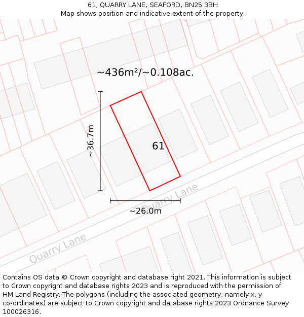 61, QUARRY LANE, SEAFORD, BN25 3BH: Plot and title map