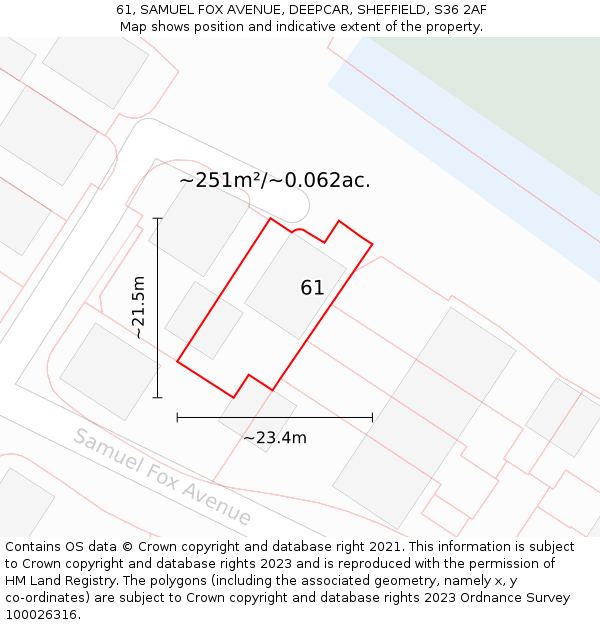 61, SAMUEL FOX AVENUE, DEEPCAR, SHEFFIELD, S36 2AF: Plot and title map