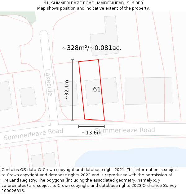 61, SUMMERLEAZE ROAD, MAIDENHEAD, SL6 8ER: Plot and title map