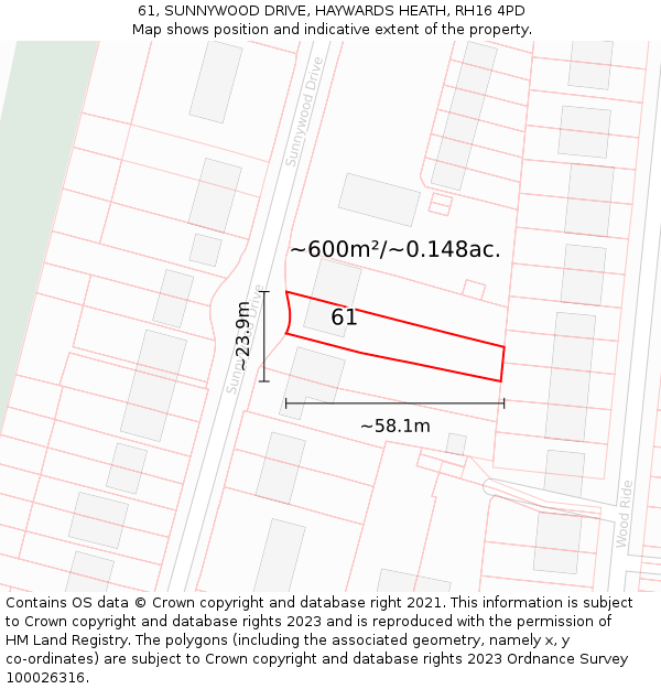 61, SUNNYWOOD DRIVE, HAYWARDS HEATH, RH16 4PD: Plot and title map