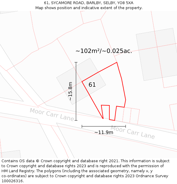 61, SYCAMORE ROAD, BARLBY, SELBY, YO8 5XA: Plot and title map