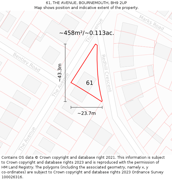 61, THE AVENUE, BOURNEMOUTH, BH9 2UP: Plot and title map