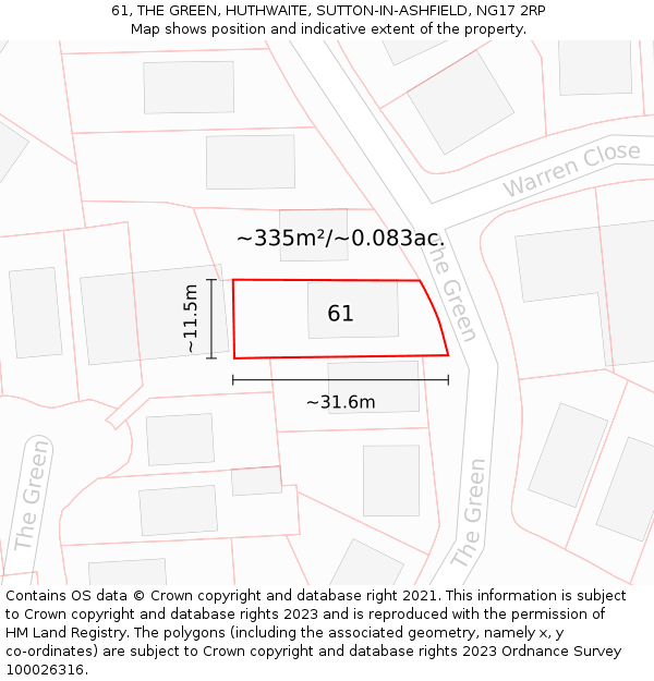 61, THE GREEN, HUTHWAITE, SUTTON-IN-ASHFIELD, NG17 2RP: Plot and title map