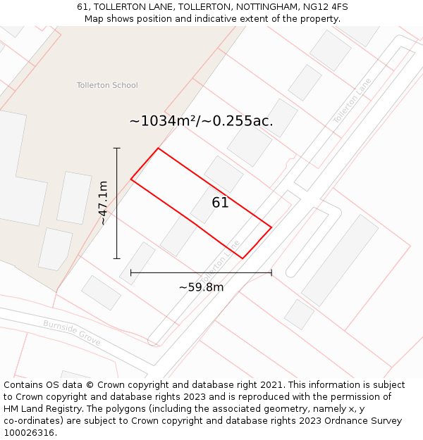 61, TOLLERTON LANE, TOLLERTON, NOTTINGHAM, NG12 4FS: Plot and title map