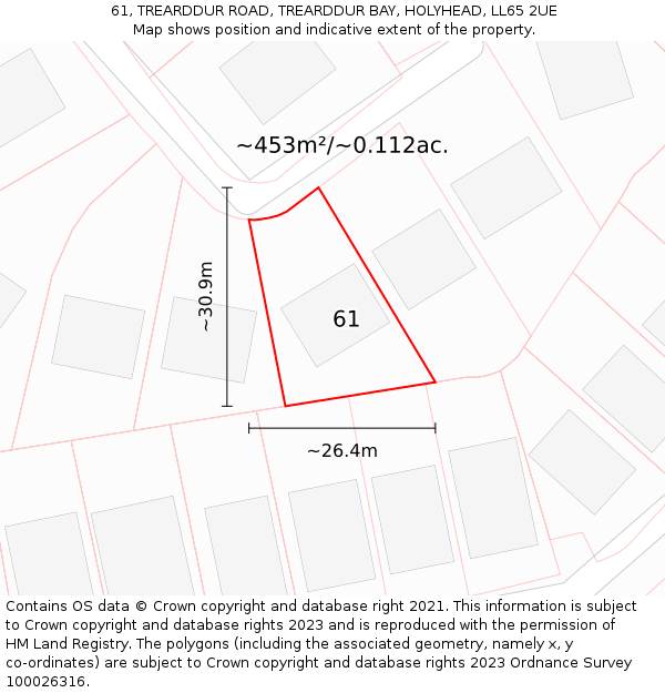 61, TREARDDUR ROAD, TREARDDUR BAY, HOLYHEAD, LL65 2UE: Plot and title map