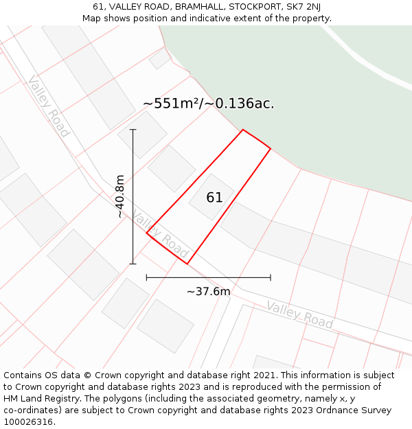 61, VALLEY ROAD, BRAMHALL, STOCKPORT, SK7 2NJ: Plot and title map