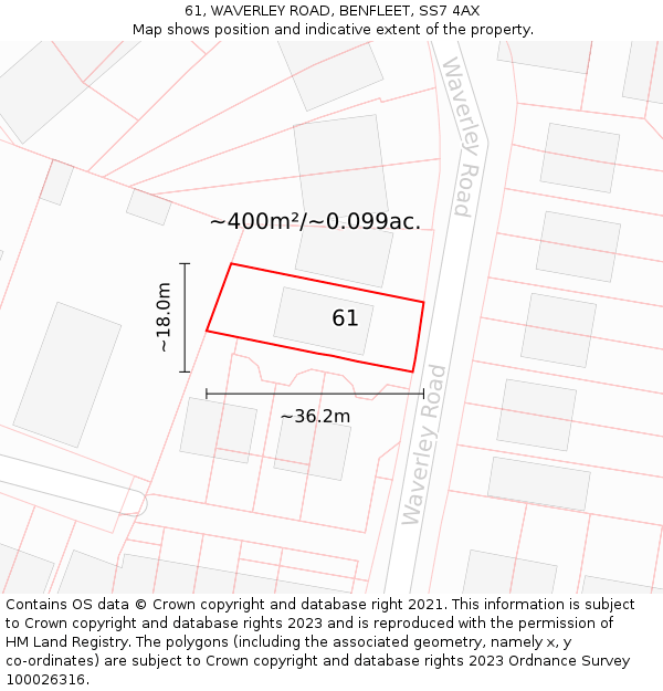 61, WAVERLEY ROAD, BENFLEET, SS7 4AX: Plot and title map