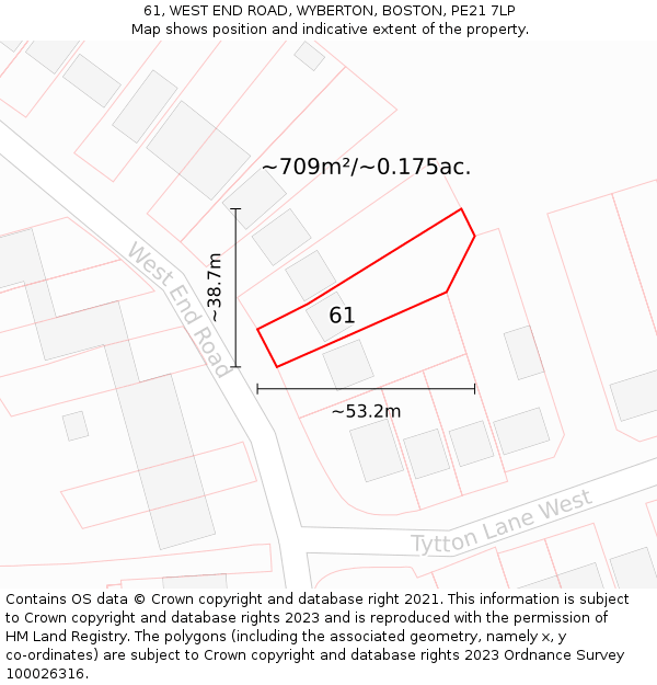 61, WEST END ROAD, WYBERTON, BOSTON, PE21 7LP: Plot and title map